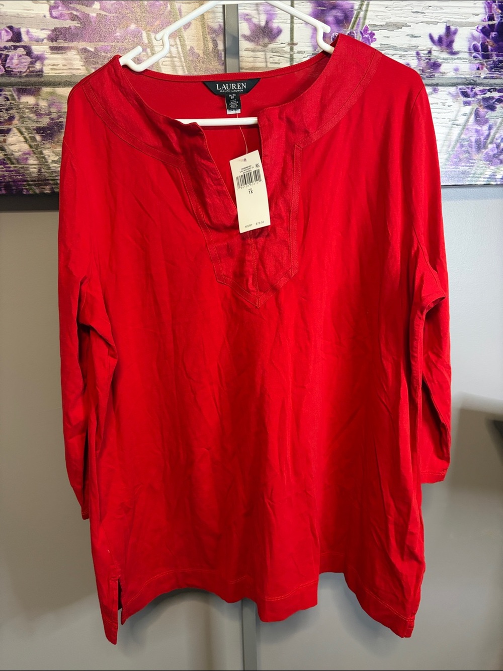 Lauren Ralph Lauren Red Split-Neck Tunic Top Size 1X NWT